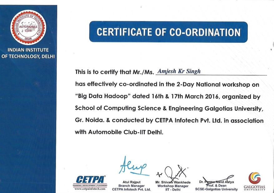 Amjesh Singh Certificates