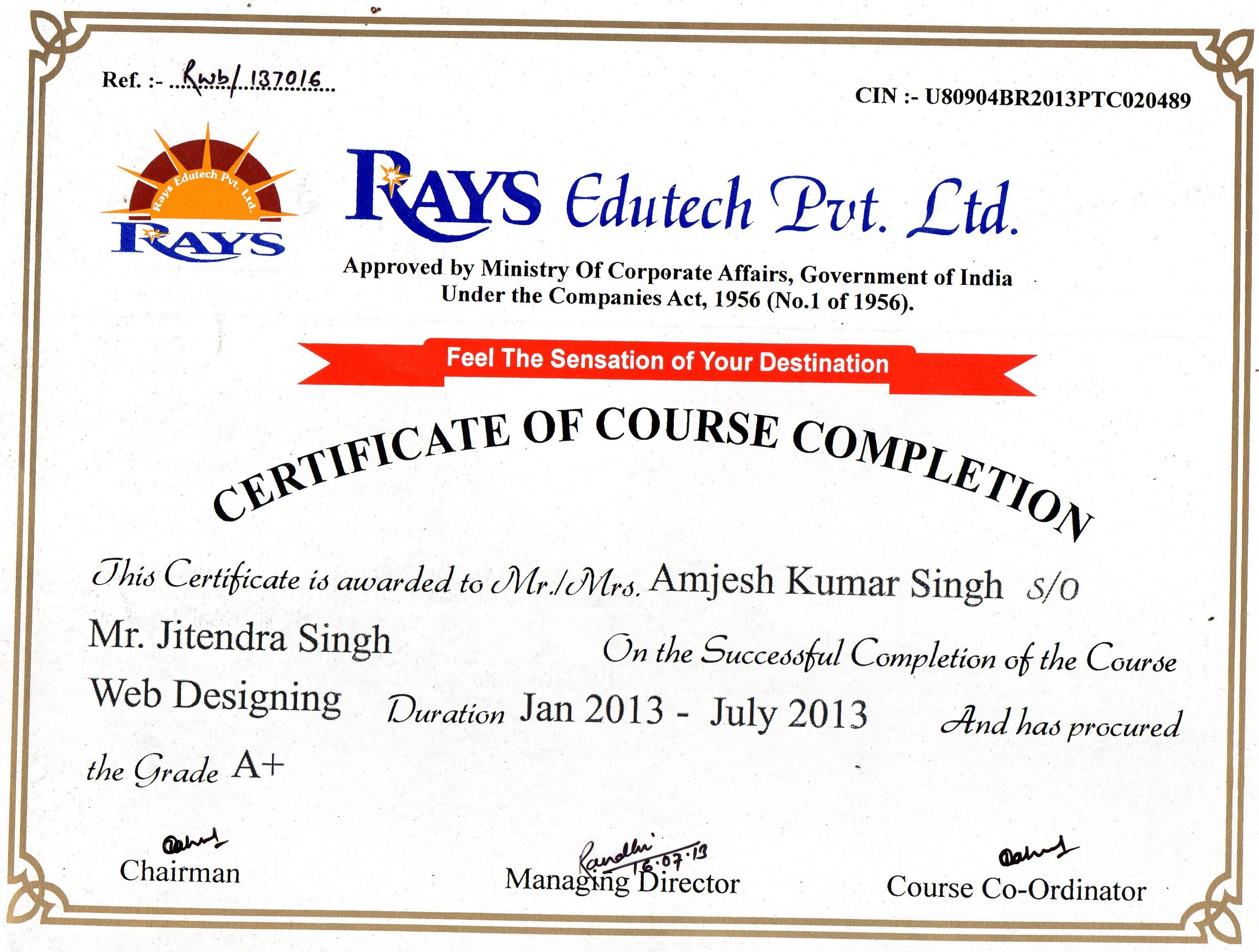 Amjesh Singh Certificates